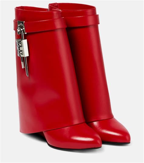 givenchy shark boots red|Shark Lock leather ankle boots in red .